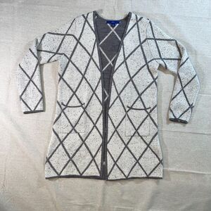 Apt. 9 | Long White Lattice Patterned Longline Cardigan | Medium